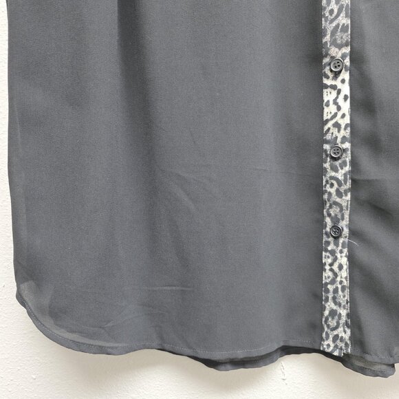 Maurices Shirt Womens 2X Black Sleeveless Button Sheer Leopard Trim Chiffon - Picture 3 of 9
